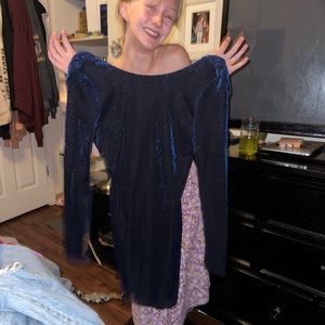black dress with blue sparkles open back dress size medium